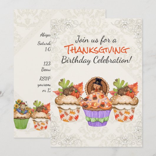 Schattige Thanksgiving Cupcakes Verjaardag Kaart (Voorkant / Achterkant)