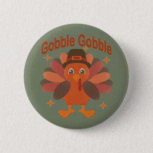 Schattige Thanksgiving-kalkoen Cartoon – “Gobble G Ronde Button 5,7 Cm