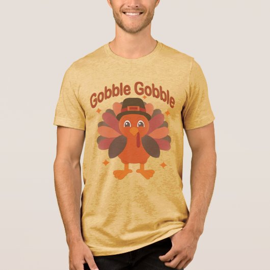 Schattige Thanksgiving-kalkoen Cartoon – “Gobble G Tri-Blend Shirt (Voorkant)