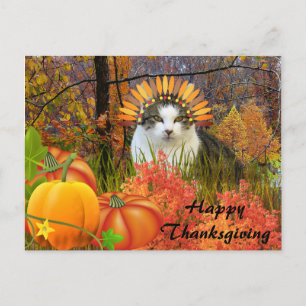 Schattige Thanksgiving kat collage kunst Briefkaart