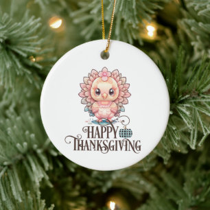Schattige Thanksgivingkalkoen Keramisch Ornament