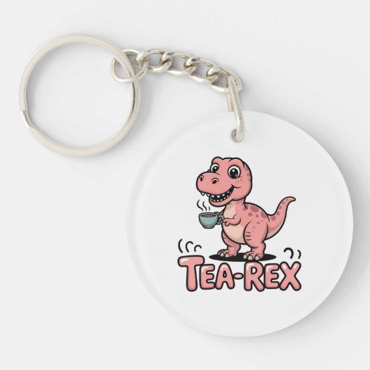Schattige Thee-Rex Roze Dinosaur – Slurpen Maar! Sleutelhanger (Voorkant)