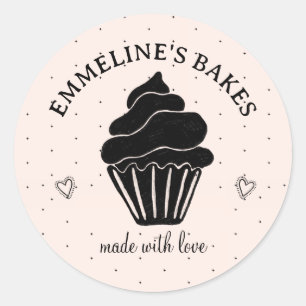 Schattige Thuisbaker Illustreert Cupcake Roze Zwar Ronde Sticker