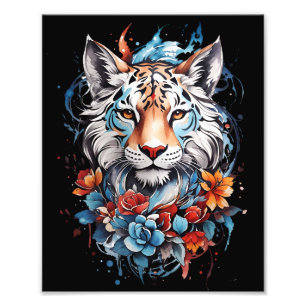 Schattige Tiger Poster   Artistieke Bloemtijger