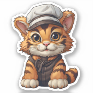 Schattige Tijger Dragen Wit Pet Wild Animal Tiger Sticker
