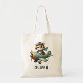 Schattige Tijger Kind Vliegen Een Vliegtuig Gepers Tote Bag (Voorkant)