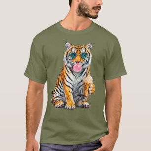 Schattige Tijger met IJskoude Koffie en Hart Zonne T-shirt