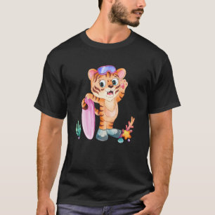 Schattige Tijger Surft Zomer Tijger Kat Voor Tijg T-shirt