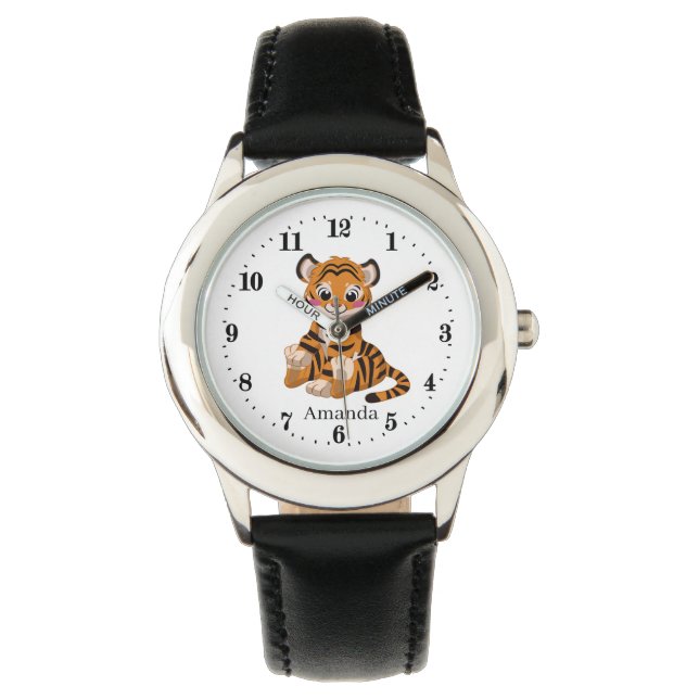 schattige tijger voegt naam oerwoud toe horloge (Voorkant)