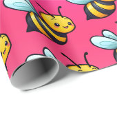 Schattige Tiny Cartoon geel bijenpatroon Cadeaupapier (Rol Hoek)