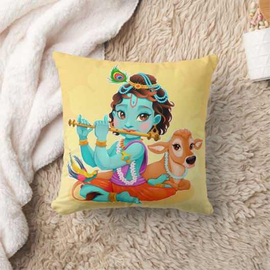 Schattige Tiny Krishna & Koe Kussen (Deken)