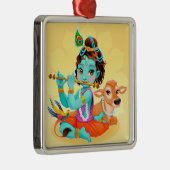 Schattige Tiny Krishna & Koe Metalen Ornament (Rechts)