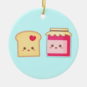 Schattige toast en aardbeienjam, verspreid liefde keramisch ornament