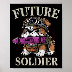 Schattige toekomstige soldaat krijger in voortgang poster