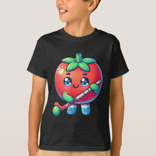 Schattige Tomaat Speelt Veldhockey Cartoon T-shirt