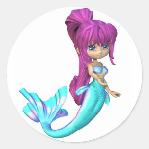 Schattige Toon Bright Blue Zeemeermin Ronde Sticker