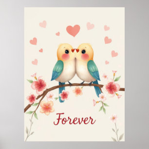 Schattige Tortelduifjes Forever Illustration Poster