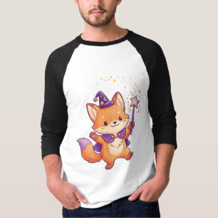 Schattige Tovenaar Vos Werpt Magische Spreuk Hallo T-shirt
