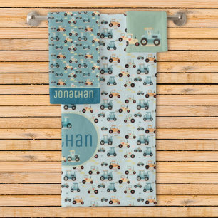 Schattige trekkerpatroon blauw naam voertuig badha bad handdoek