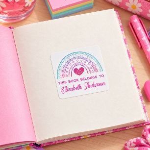 Schattige trendy boho regenboog kinderboekplaat vierkante sticker