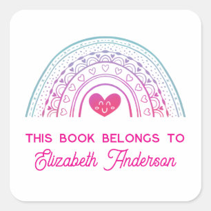 Schattige trendy boho regenboog kinderboekplaat vierkante sticker