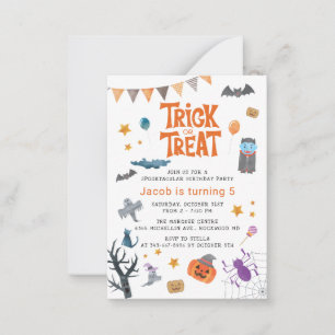 Schattige Trick or Treat Halloween 5de Verjaardags Notitiekaartje