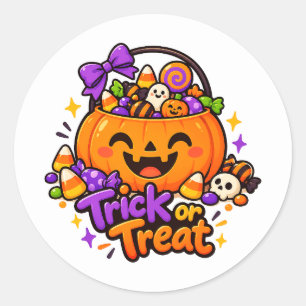Schattige Trick or Treat Pompoen Snoep Halloween S Ronde Sticker