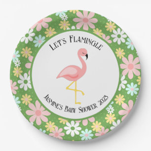Schattige Tropische Flamingo en Retro Madeliefjes Papieren Bordje