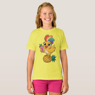 Schattige Tropische Kip met Regenboogveren T-shirt