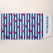 schattige tropische roze baby flamingo blauw gestr strandlaken (Voorkant)