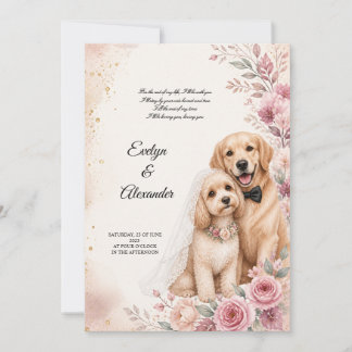 Schattige Trouw Honden Blush Roze Bloemige Waterve Kaart