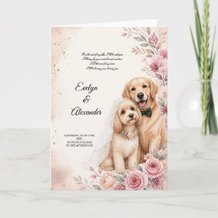 Schattige Trouw Honden Blush Roze Bloemige Waterve Kaart