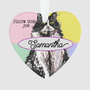 Schattige Tuedo Kat Pastel Roze Childs Naam Decora Ornament