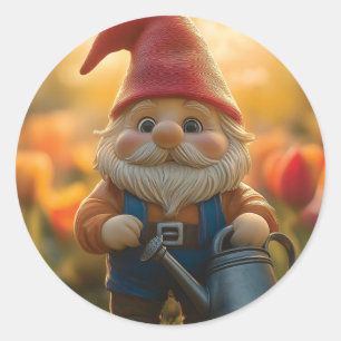 Schattige tuinkabouter met gieter ronde sticker