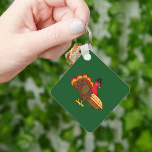 Schattige Turkije met Pumpkin Pie Thanksgiving Sleutelhanger