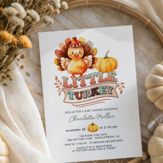 Schattige Turkije Thanksgiving Baby shower Kaart