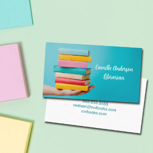 Schattige turquoise bibliothecaris of boekwinkel s visitekaartje