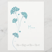 Schattige Turquoise Bloemen Bruiloft Menu (Achterkant)