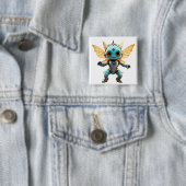 Schattige Turquoise Dansende Robot Pixie Vierkante Button 5,1 Cm (In situ)