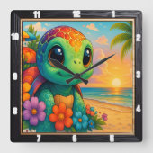 Schattige Turtle Beach zonsondergang Vierkante Klok (Voorkant)