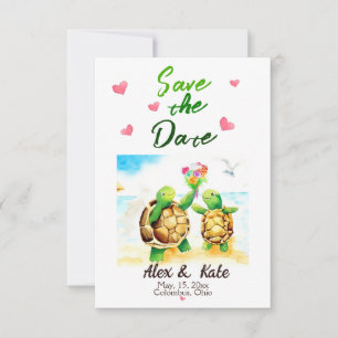 Schattige Turtle Wedding Save the Date Aankondigin