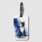 Schattige Tuxedo Cat Waterverf Illustratie Bagagelabel (Voorkant (verticaal))