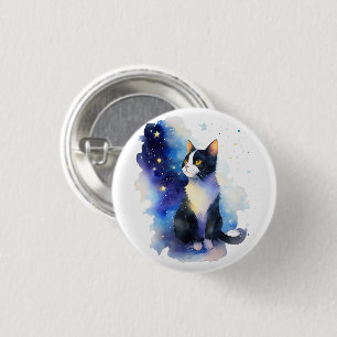 Schattige Tuxedo Cat Waterverf Illustratie Ronde Button 3,2 Cm