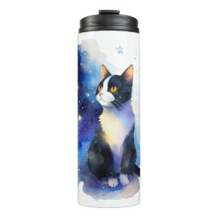 Schattige Tuxedo Cat Waterverf Illustratie Thermosbeker