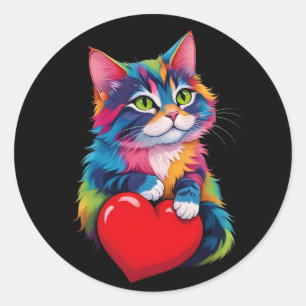 Schattige Tuxedo Kat Valentijnsdag Hart Kattenlief Ronde Sticker