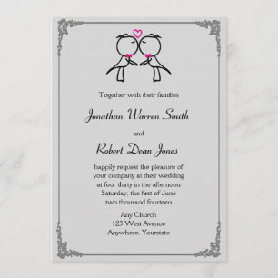 Schattige Twee Grooms Kussen Gay Bruiloft Uitnodig Kaart