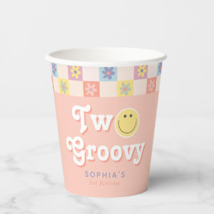 Schattige Twee Groovy Retro Boho 2e verjaardag Papieren Bekers