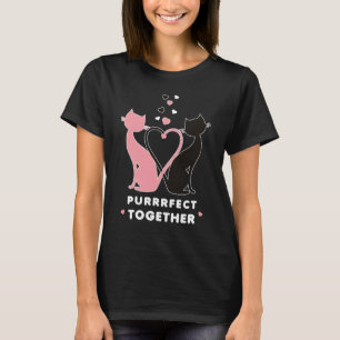 Schattige Twee Katten Roze Zwart Purrfect Samen T-shirt