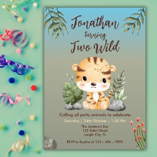 Schattige twee wilde safari tijger kids 2e verjaar kaart