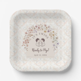 Schattige Tweeling Bloemboog Baby Shower LPM26 Papieren Bordje